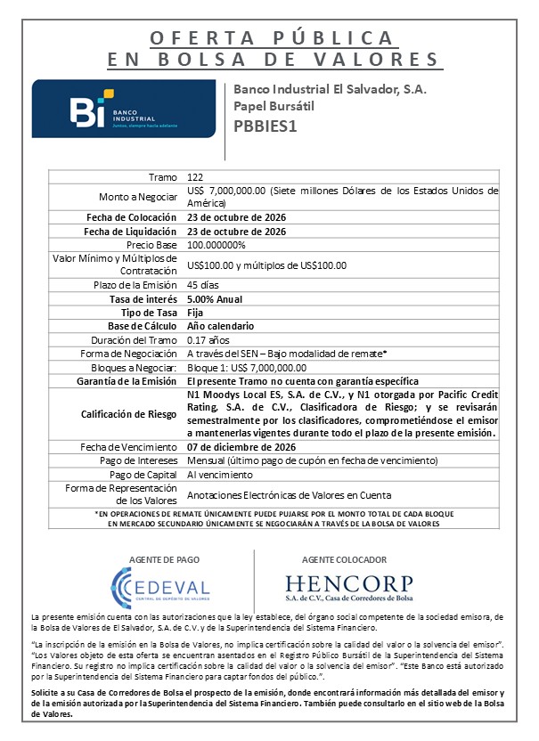 AVISO COLOCACION PBBIES1 T 122