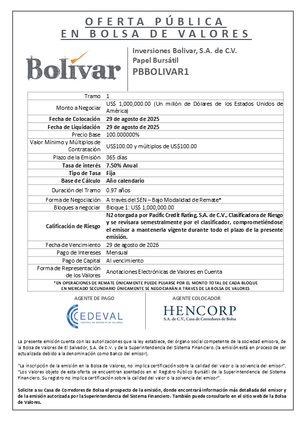 AVISO COLOCACION PBBOLIVAR1 T 1