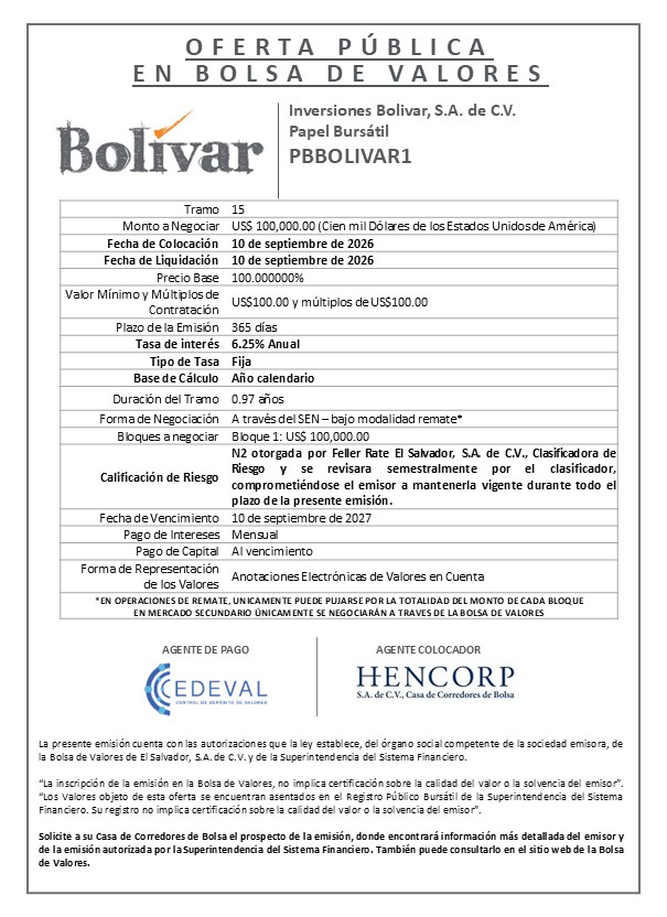 AVISO COLOCACION PBBOLIVAR1 T 15 