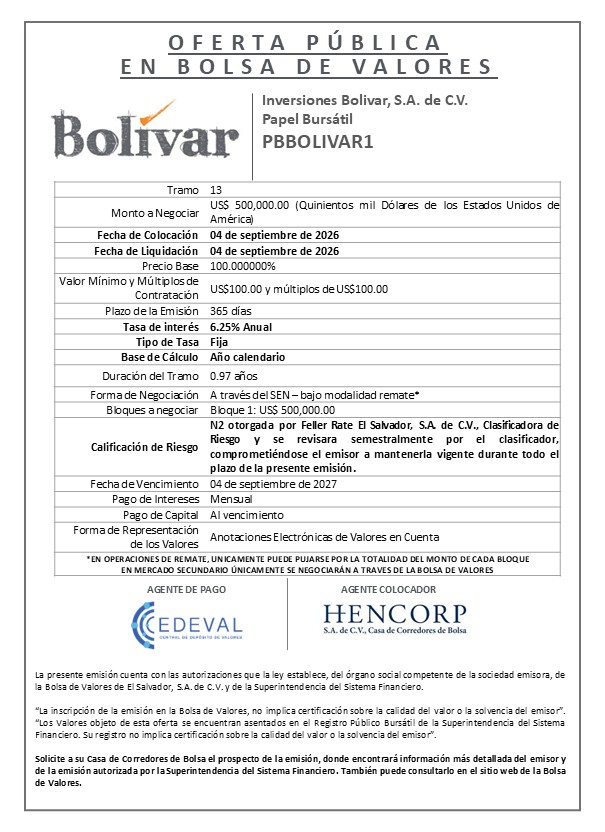 AVISO COLOCACION PBBOLIVAR1 T13