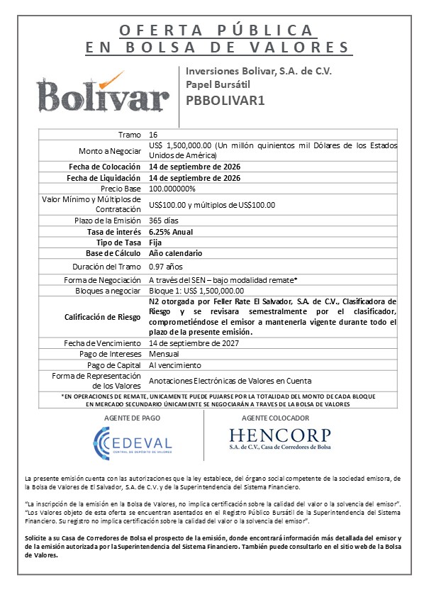 AVISO COLOCACION PBBOLIVAR1 T16 