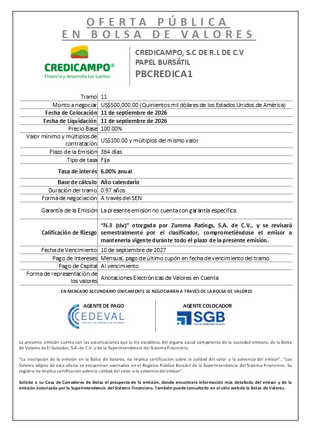 AVISO COLOCACION PBCREDICA1 T 11
