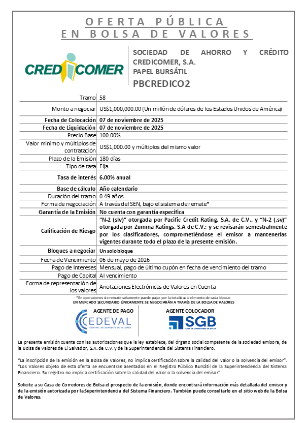 AVISO COLOCACION PBCREDICO2 T58