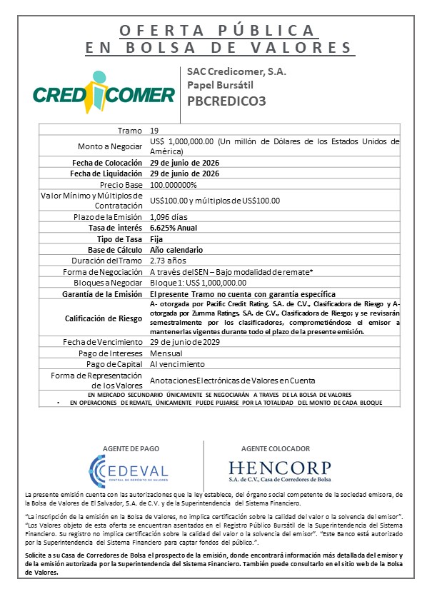 AVISO COLOCACION PBCREDICO3 T19