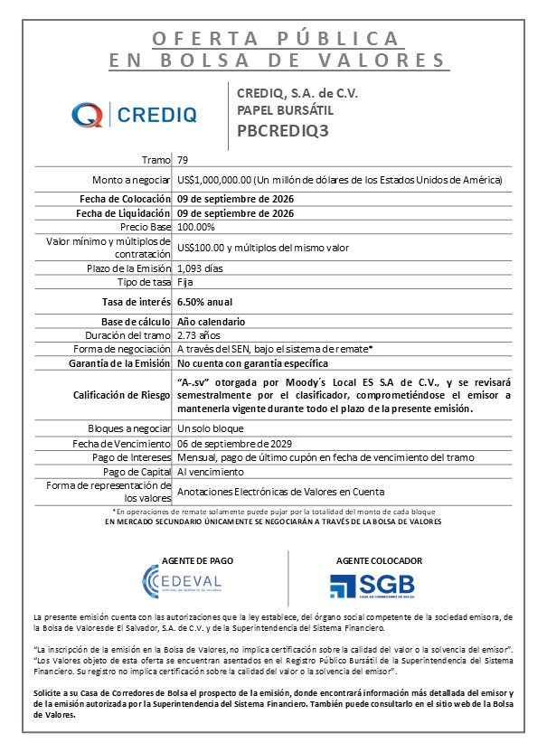 AVISO COLOCACION PBCREDIQ3 T 79