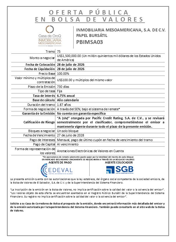 AVISO COLOCACION PBIMSA03 T75