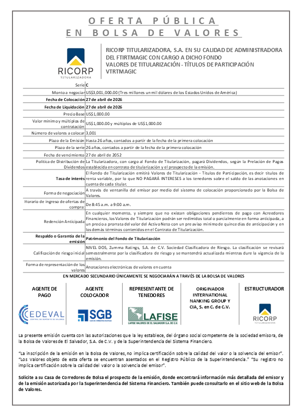 AVISO COLOCACION VTRTMAGIC SERIE C