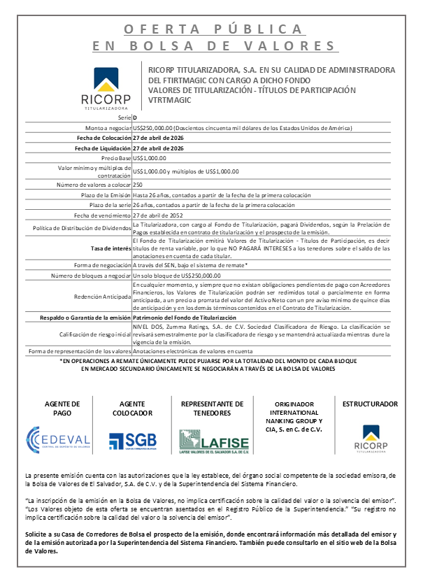 AVISO COLOCACION VTRTMAGIC SERIE D