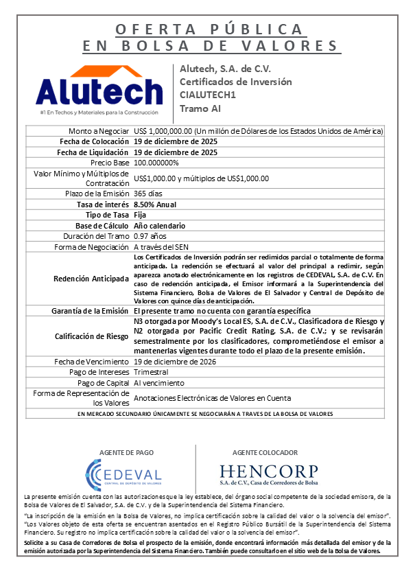 AVISO COLOCACIÓN CIALUTECH Tramo AI