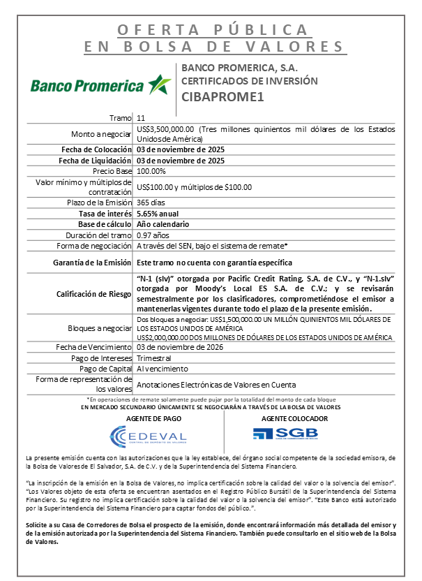 AVISO COLOCACIÓN CIBAPROME1 T11
