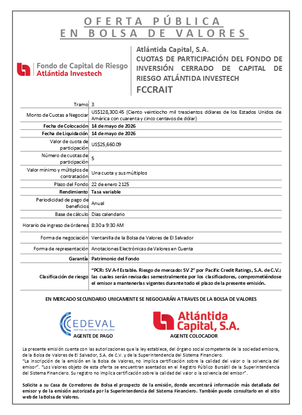 AVISO COLOCACIÓN FCCRAIT T3