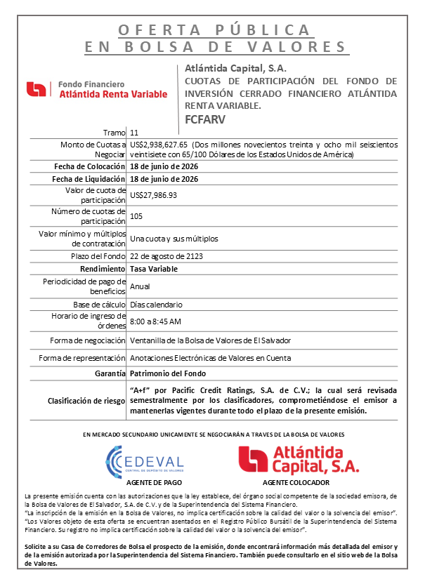 AVISO COLOCACIÓN FCFARV T11