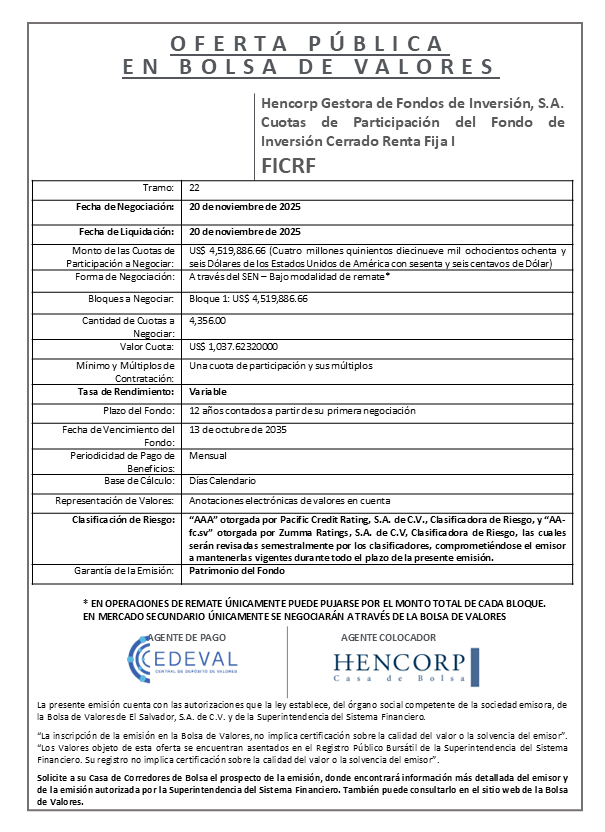 AVISO COLOCACIÓN FICRF T22