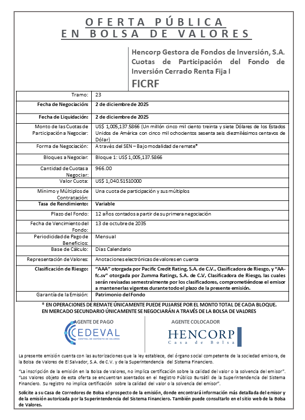 AVISO COLOCACIÓN FICRF T23