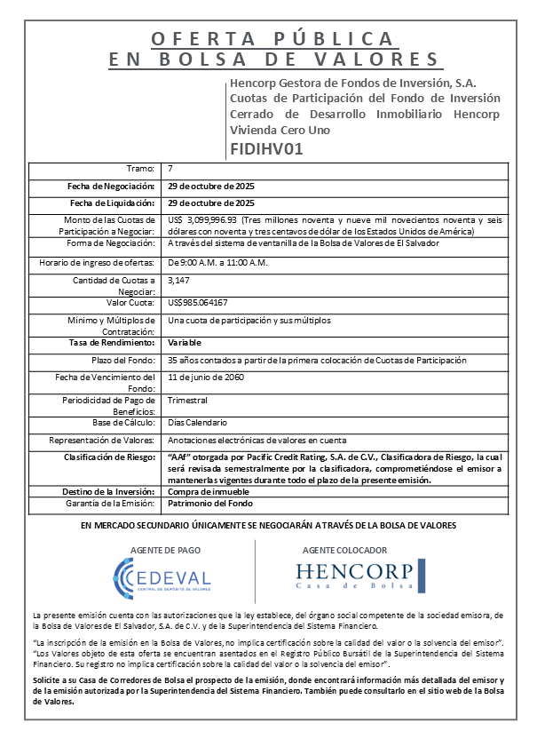 AVISO COLOCACIÓN FIDIHV01 T7