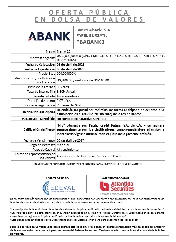 AVISO COLOCACIÓN PBABANK1 T27