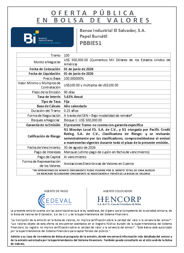 AVISO COLOCACIÓN PBBIES1 T100
