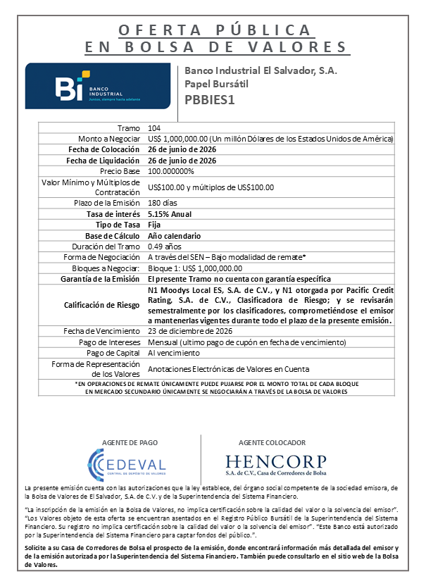 AVISO COLOCACIÓN PBBIES1 T104