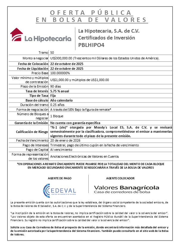 AVISO COLOCACIÓN PBHIPO4 T50