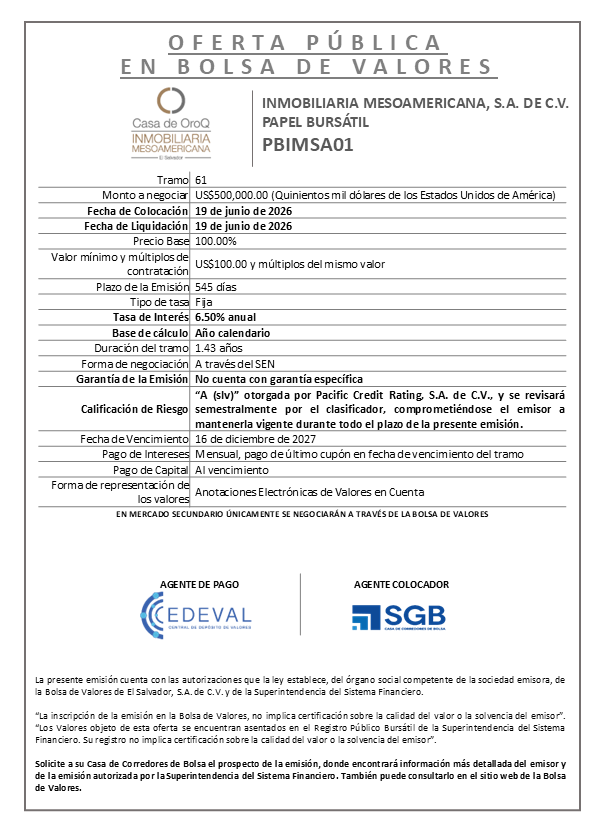AVISO COLOCACIÓN PBIMSA01 T61