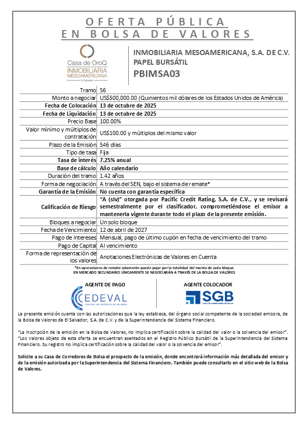 AVISO COLOCACIÓN PBIMSA03 T56