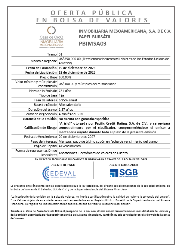 AVISO COLOCACIÓN PBIMSA03 T61