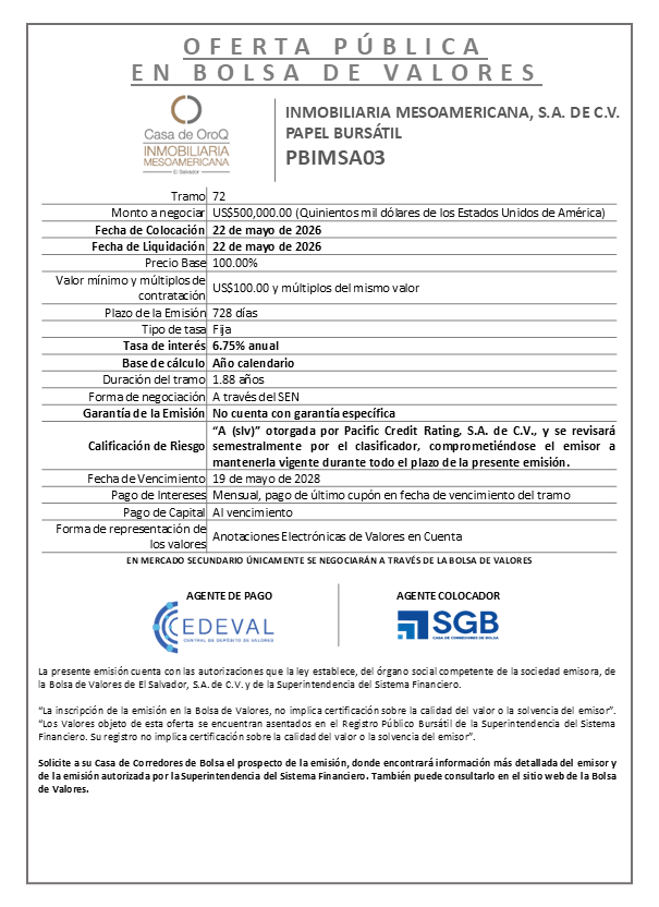 AVISO COLOCACIÓN PBIMSA03 T72