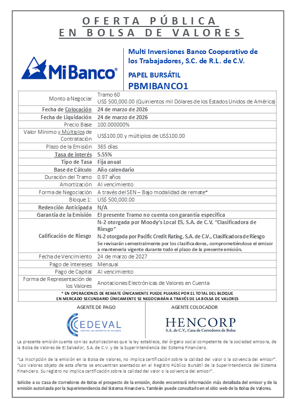 AVISO COLOCACIÓN PBMIBANCO1 T60