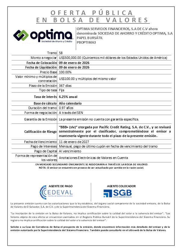 AVISO COLOCACIÓN PBOPTIMA3 T58