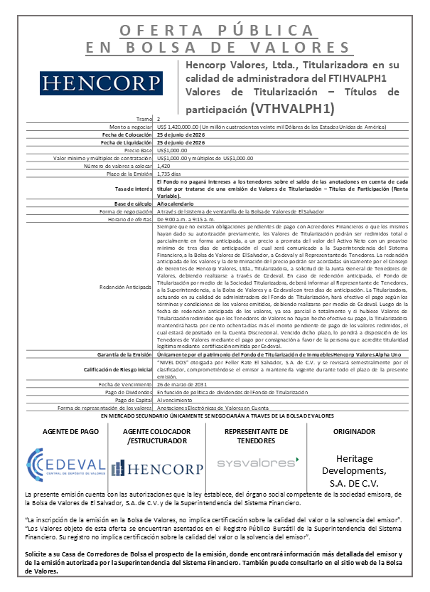 AVISO COLOCACIÓN VTHVALPH1 T2 