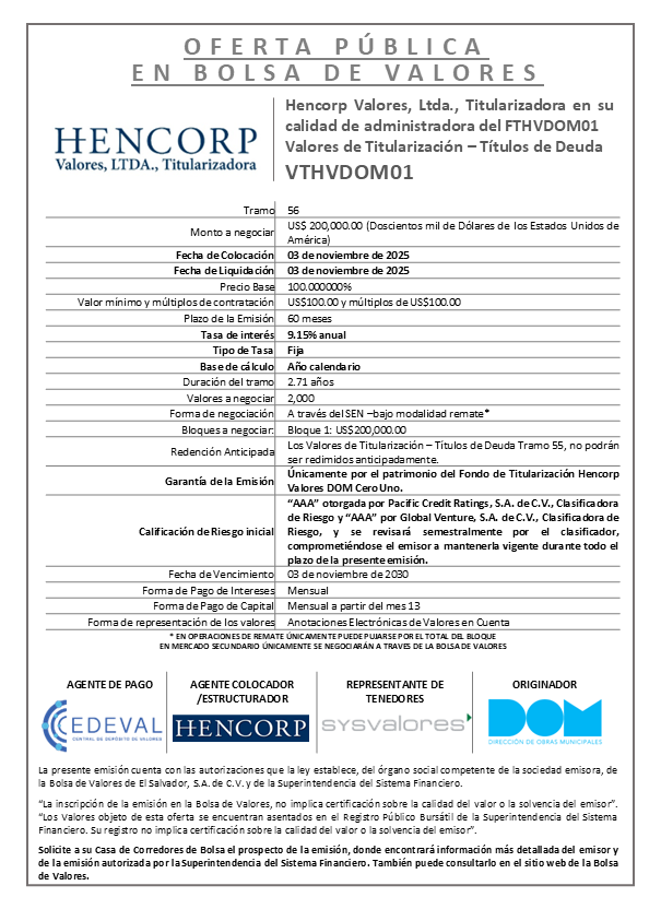 AVISO COLOCACIÓN VTHVDOM01 T56