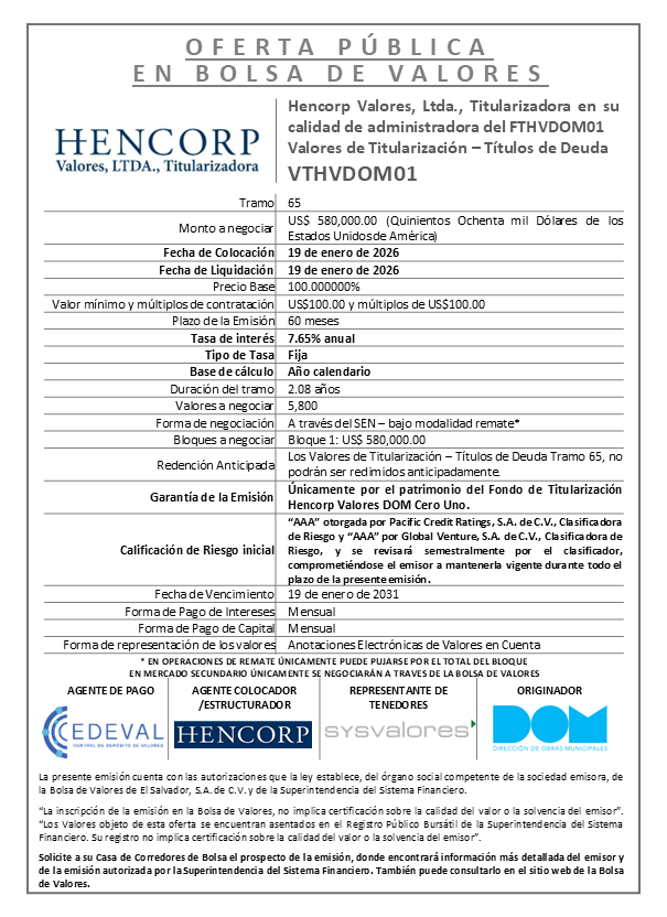 AVISO COLOCACIÓN VTHVDOM01 T65