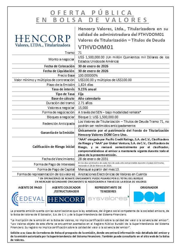 AVISO COLOCACIÓN VTHVDOM01 T71