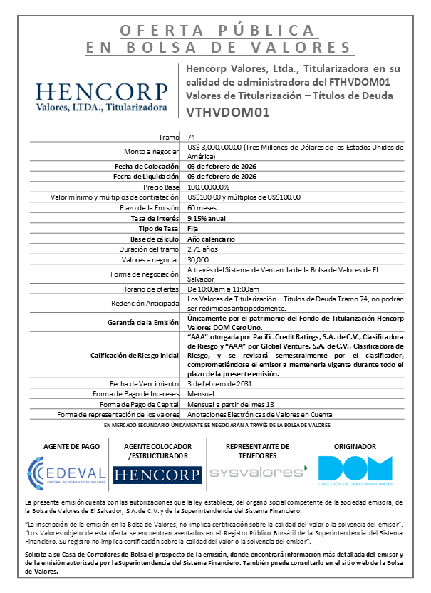 AVISO COLOCACIÓN VTHVDOM01 T74