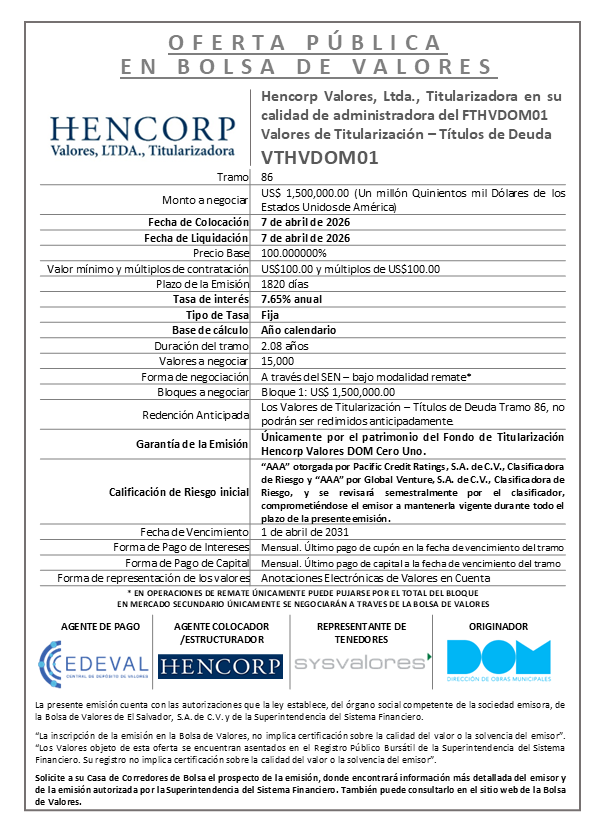 AVISO COLOCACIÓN VTHVDOM01 T86