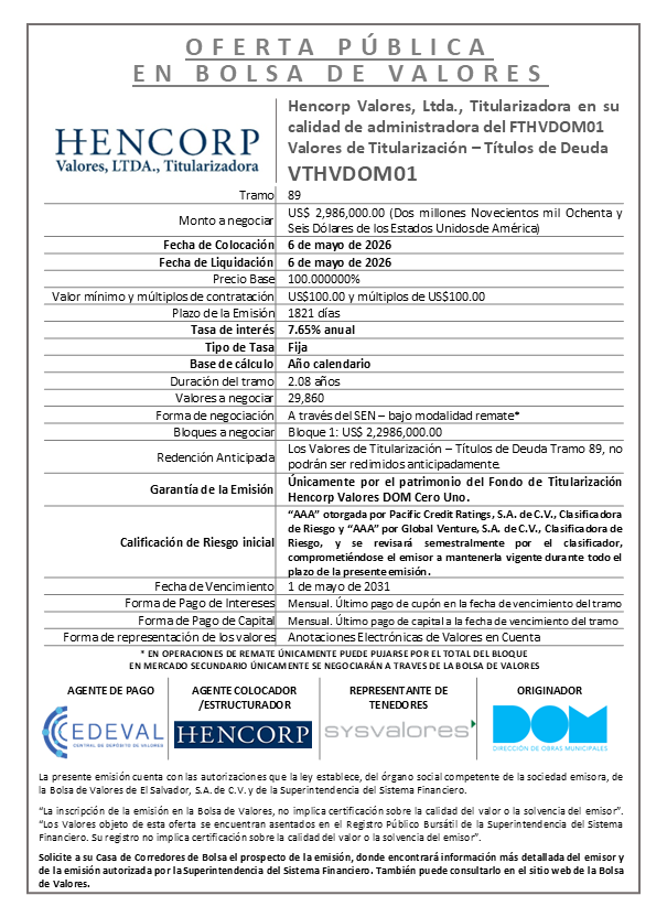 AVISO COLOCACIÓN VTHVDOM01 T89