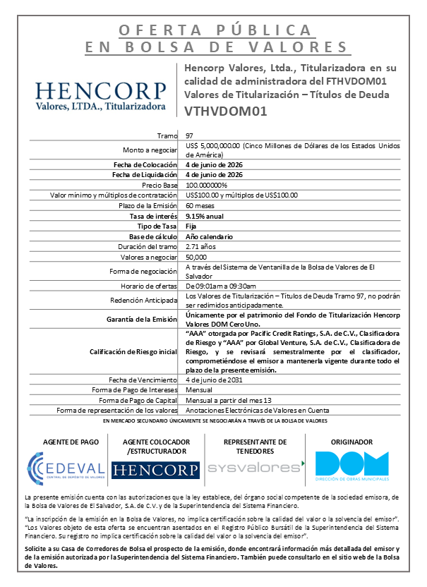 AVISO COLOCACIÓN VTHVDOM01 T97