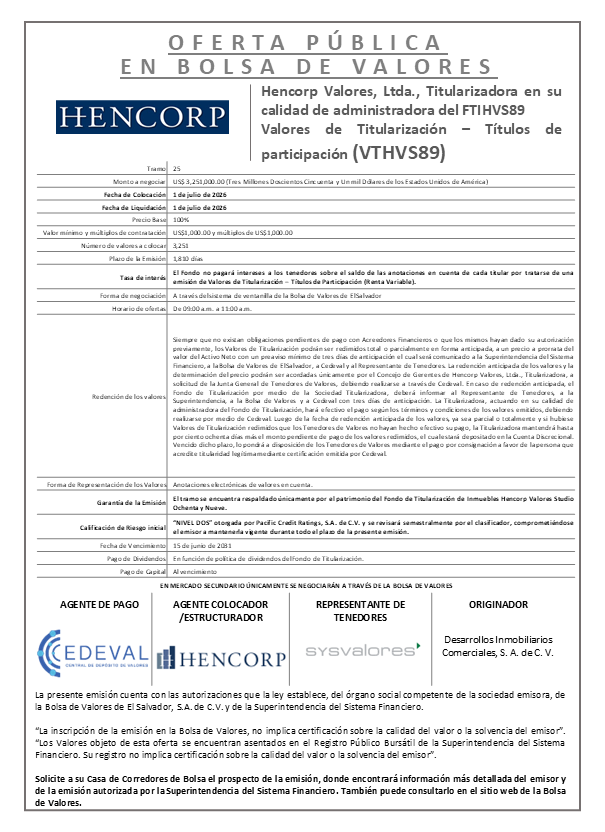 AVISO COLOCACIÓN VTHVS89 T25