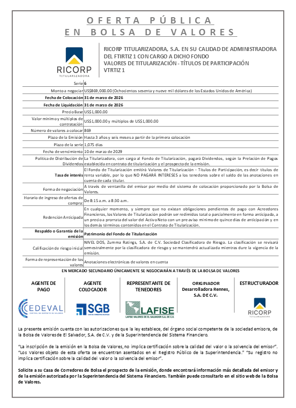 AVISO COLOCACIÓN VTRTIZ1 Serie 6