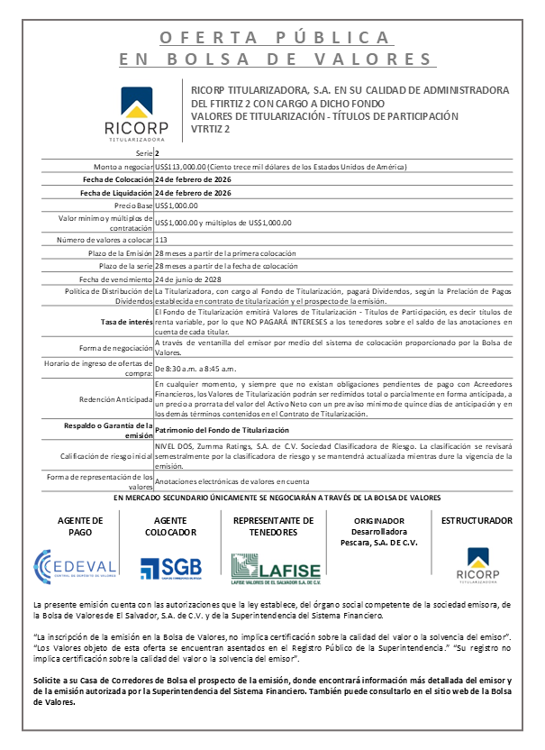 AVISO COLOCACIÓN VTRTIZ2 SERIE 2