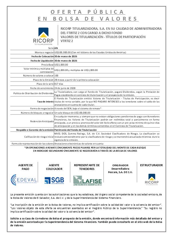 AVISO COLOCACIÓN VTRTIZ2 SERIE AN