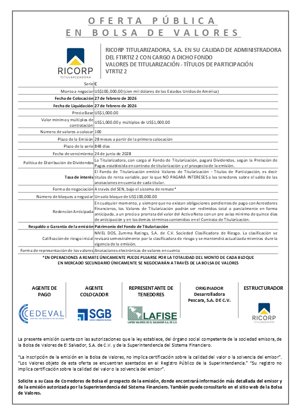 AVISO COLOCACIÓN VTRTIZ2 SERIE C