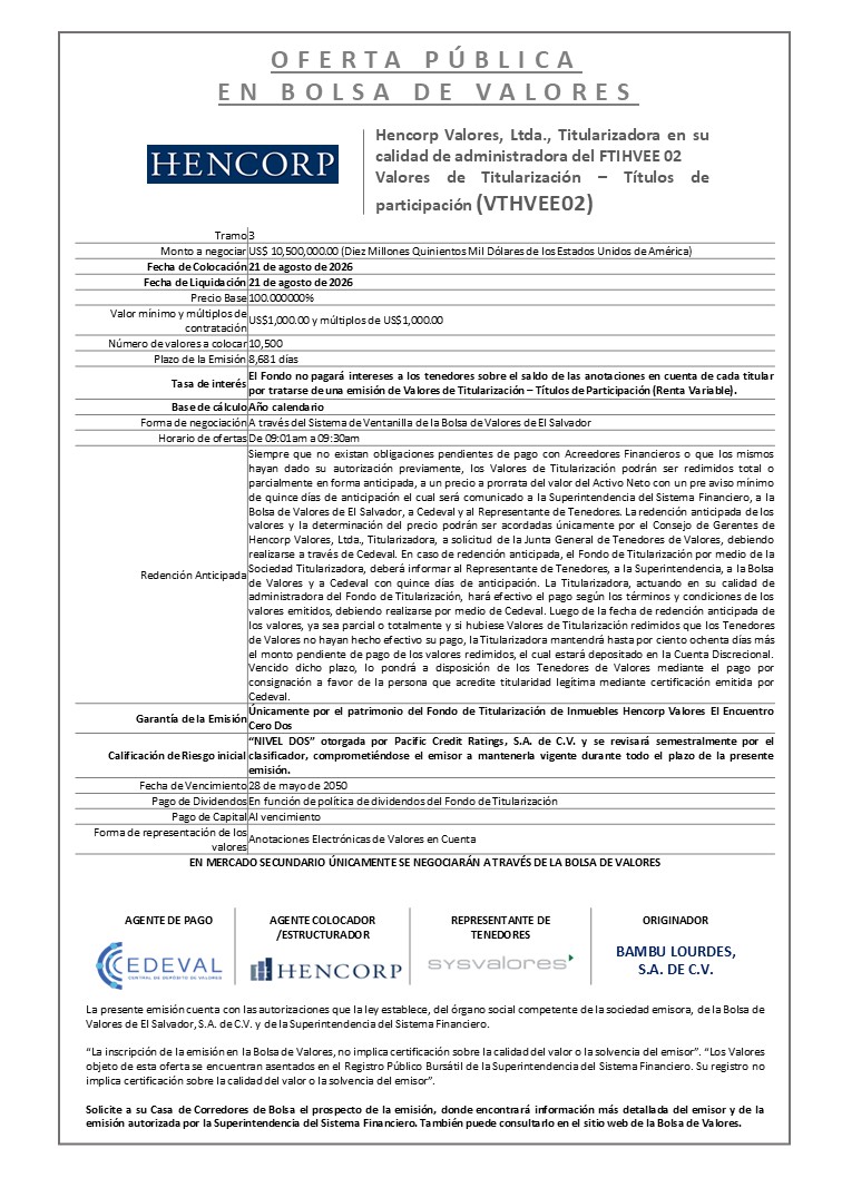 AVISO DE COLOCACION FTIHVEE02 T3