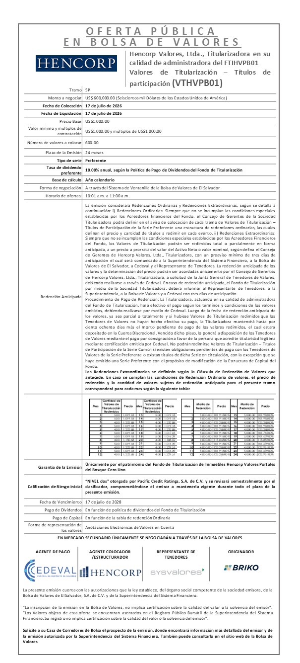 AVISO DE COLOCACION FTIHVPB01 T5P