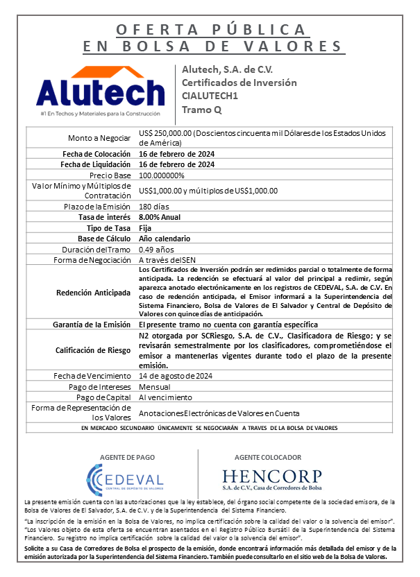 AVISO COLOCACION CIALUTECH1 T Q