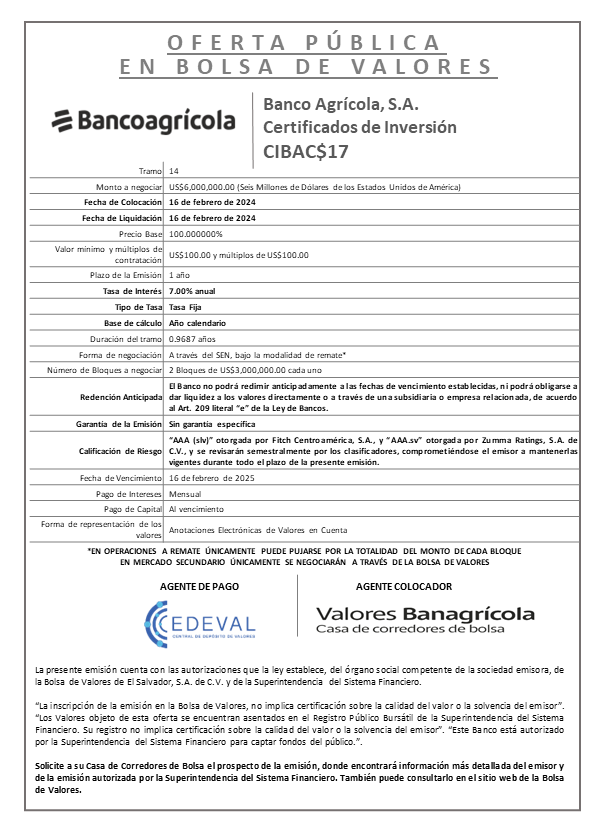 AVISO COLOCACION CIBAC17 T 14