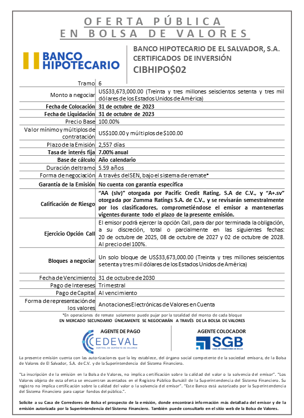 AVISO COLOCACION CIBHIPO02 T 6