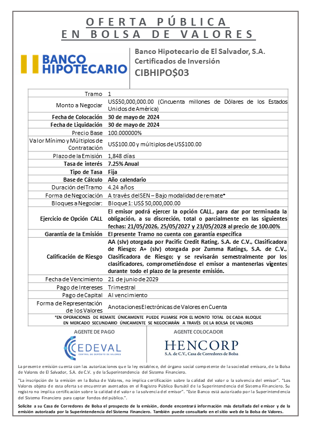 AVISO COLOCACION CIBHIPO03 T 1