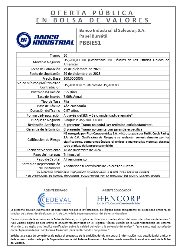 AVISO COLOCACION PBBIES1 T 30