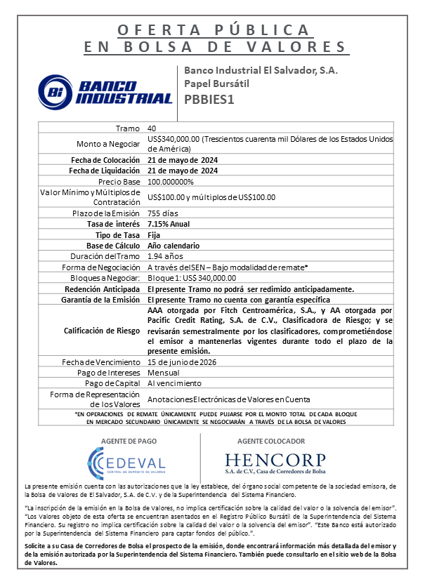 AVISO COLOCACION PBBIES1 T 40